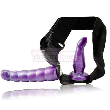Imbracatura Doppia Penetrazione Viola con Dildo Regolabile